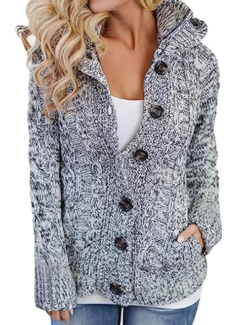 Stickad hoodiejacka för kvinnor