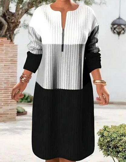 Snygg midi-tröjklänning med dragkedja för kvinnor