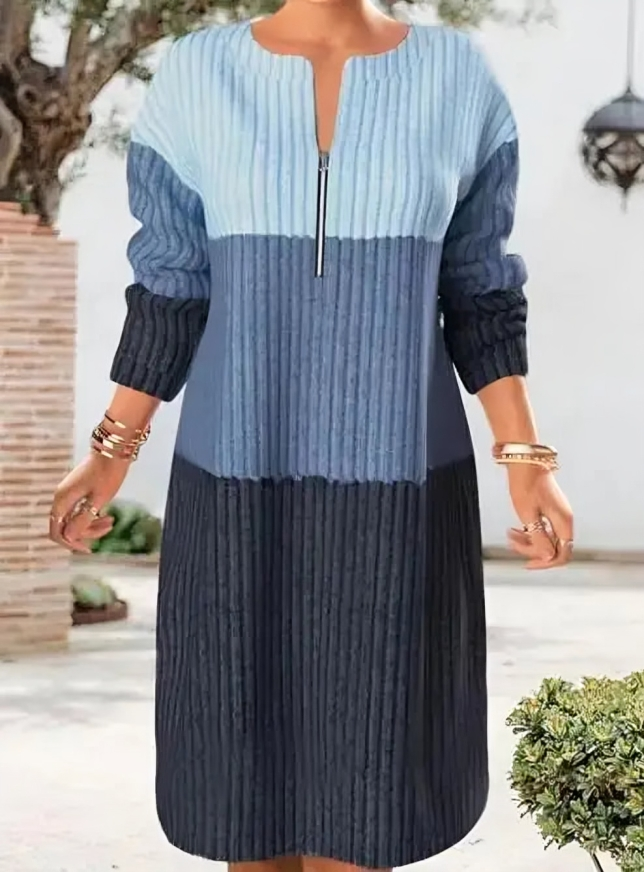 Snygg midi-tröjklänning med dragkedja för kvinnor