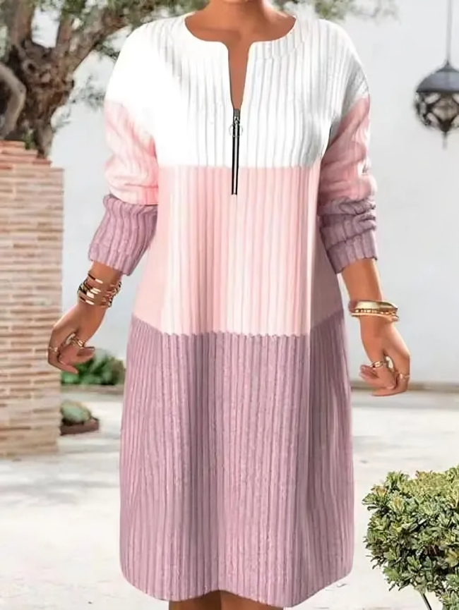 Snygg midi-tröjklänning med dragkedja för kvinnor