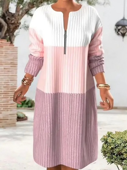 Snygg midi-tröjklänning med dragkedja för kvinnor