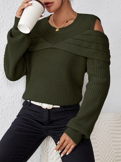 Elegant stickad snygg off-shoulder-ärmar tröja för kvinnor