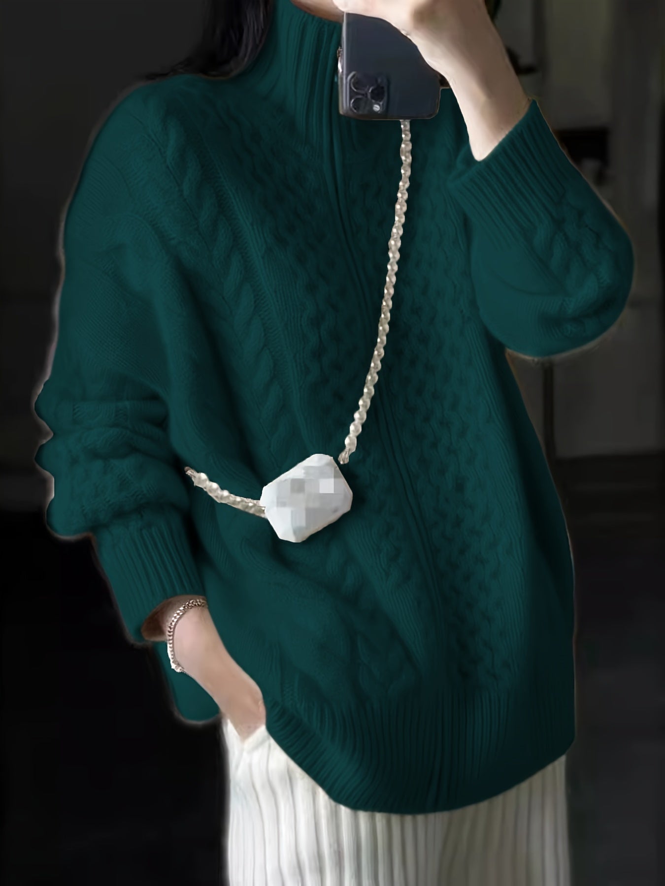 Avslappnad snygg stickad vinterjacka för kvinnor