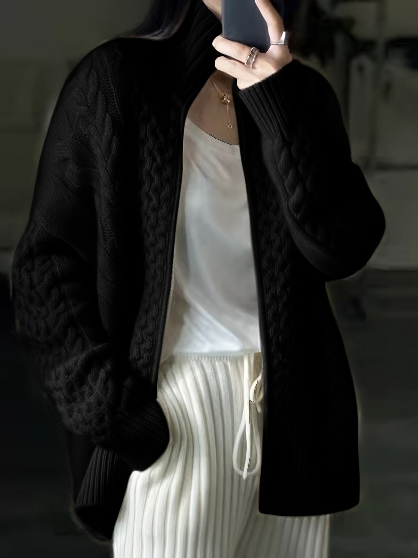 Avslappnad snygg stickad vinterjacka för kvinnor