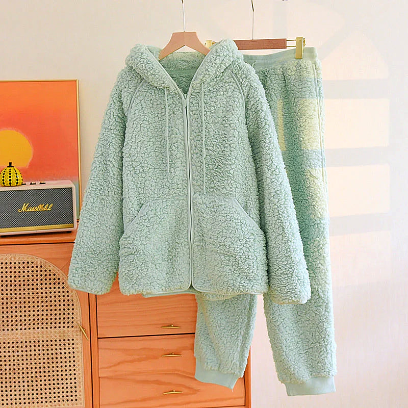 Snygg dragsko vinterjacka med huva och byxor set för kvinnor