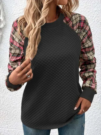 Rutig ärm snygg tröja för kvinnor