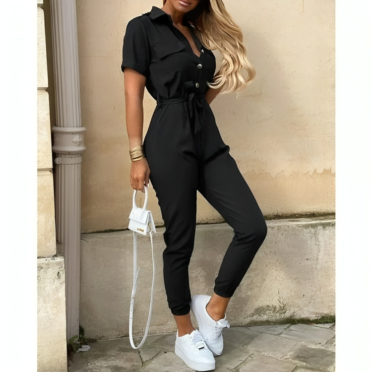 Elegant och snygg jumpsuit med spetsbälte för kvinnor