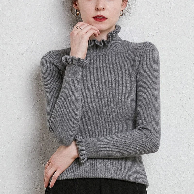 Chic högkrage med volanger tröjor för kvinnor