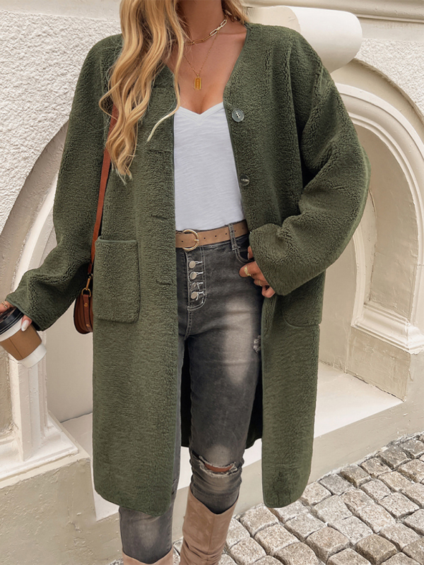 Varm trendig lång knapp vinterjacka kappa för kvinnor